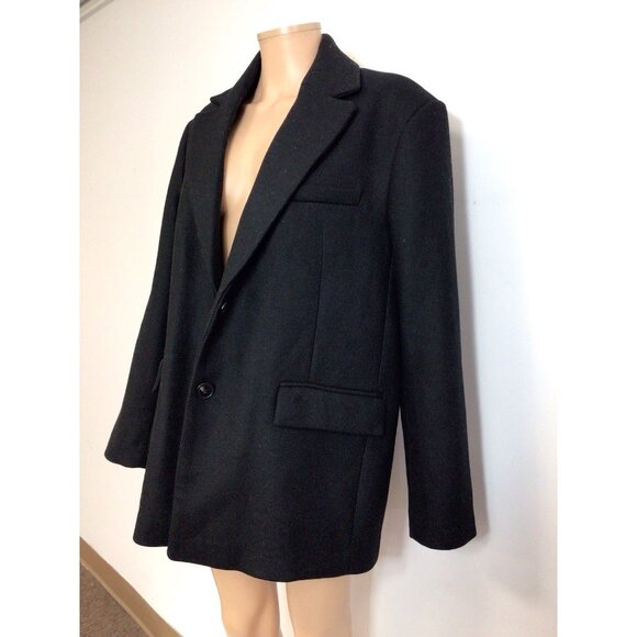Zara Black Wool Coat Oversized Jacket Womens Medium - Picture 2 of 7